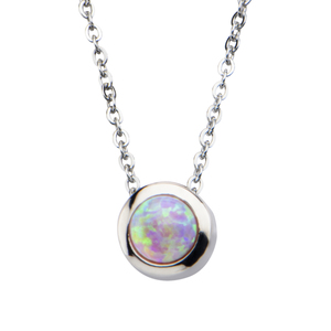 Inox Jewelry Women's Stainless Steel Bezel Set Pink Synthetic Opal Pendant Necklace