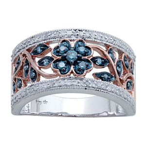 0.33 Cttw Blue Diamond Ring in Sterling Silver - Size 7 Only