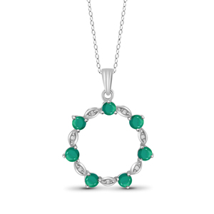 JewelonFire 1 1/3 Carat T.G.W. Emerald And White Diamond Accent Sterling Silver Open Round Shape Pendant