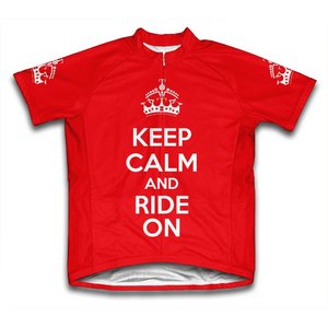 Scudo Keep Calm and Ride On Microfiber Short-Sleeved Cycling Jersey, Red, L
