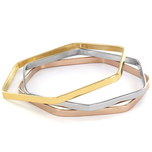 ELYA Set of 3 Tri-Color Hexagon Bangle Bracelet Set