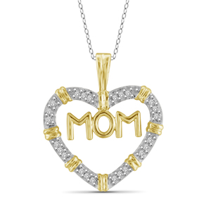 White Diamond Accent Two Tone Sterling Silver Mom Heart Pendant