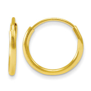 14k Yellow Gold Endless Hoop Childrens Earrings - Measures 10x10mm