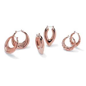 PalmBeach Jewelry Set of 3 Pairs of Hoop Earrings in Rose Gold-Plated