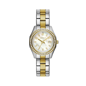 Ladies Numeral Two-Tone Stainless Steel Crystal Watch Mother-of-Pearl