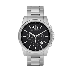 Unisex Silver-Tone Stainless Steel Watch Black Dial