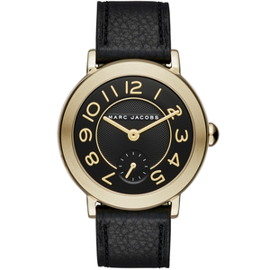 Ladies Riley Black Leather Strap Watch Black Dial