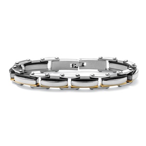 PalmBeach Jewelry Men's Tutone Stainless Steel Elongated Bolt-Link Bracelet