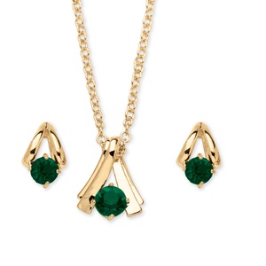 PalmBeach Jewelry 2 Piece Round Birthstone Necklace and Earrings Set in Yellow Gold Tone