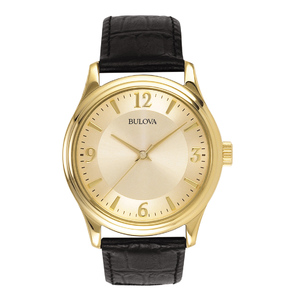 Mens Corporate Collection Black Leather Strap Watch Gold Dial