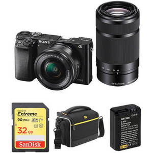 Alpha a6000 Mirrorless Digital Camera with 16-50mm and 55-210mm Lenses with Free Accessories Kit (Black)