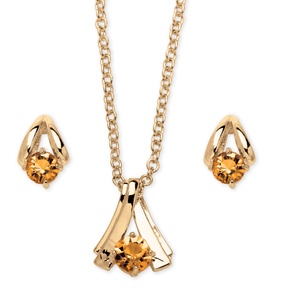PalmBeach Jewelry 2 Piece Round Birthstone Necklace and Earrings Set in Yellow Gold Tone