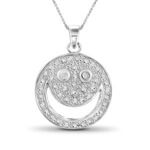 JewelonFire White Diamond Accent Sterling Silver Smile face Pendant