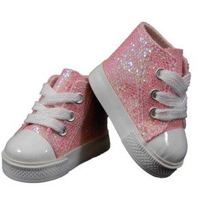 The Queen's Treasures 18" Doll Shoes Clothing Accessory for American Girl , high Quality Pink Sparkle High-top Sneakers & Box