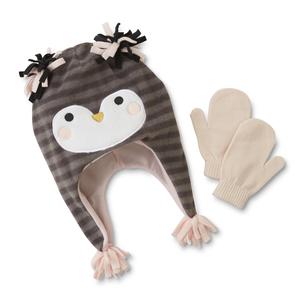 Joe Boxer Toddler Girls' Earflap Beanie & Mittens - Penguin