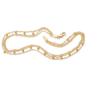PalmBeach Jewelry Triple-Strand Beaded Ankle Bracelet in 18k Gold over Sterling Silver 10&quot;