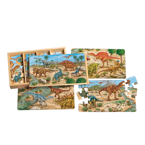 TS Shure Prehistoric Dinosaurs 4 Large Puzzles in a Wooden Box