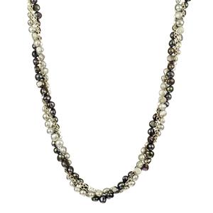 Lita Sterling Silver Multi Row Torsade With Silver Colored Pearls And Chain