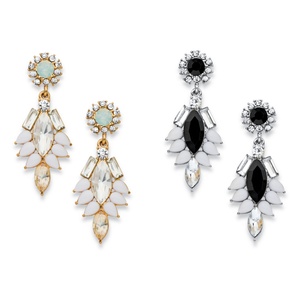 PalmBeach Jewelry Marquise and Pear-Cut Multicolor Crystal  2-Pair Vintage-Style Drop Earrings Set in Gold Tone and Silvertone 1.75&quot;