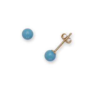 14k Yellow Gold Blue 4mm Created Turquoise Ball Screwback Earrings