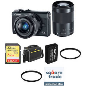 EOS M100 Mirrorless Digital Camera with 15-45mm and 55-200mm Lenses Deluxe Kit (Black)