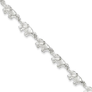 Sterling Silver Elephants Bracelet - 7 Inch - Lobster Claw