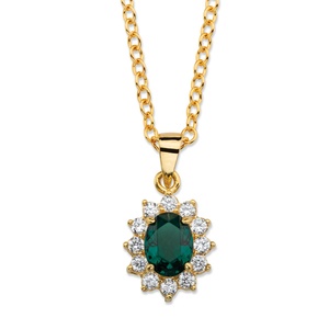PalmBeach Jewelry .57 TCW Oval-Cut Emerald Green Crystal and Cubic Zirconia Halo Pendant Necklace MADE WITH SWAROVSKI ELEMENTS 14k Gold-Plated 18&quot;