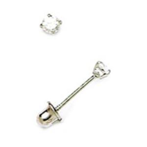 14k White Gold 2mm Round Basket Cubic Zirconia Screwback Earrings