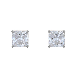 14K White Gold 6mm Princess Cut Cubic Zirconia Stud Earrings