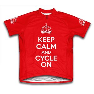 Scudo Keep Calm and Cycle On Microfiber Short-Sleeved Cycling Jersey, Red, 2XL