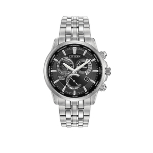 Mens Calibre 8700 Eco-Drive Silver-tone Watch Black Dial
