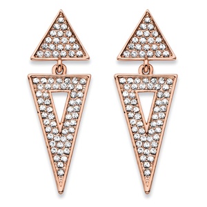 PalmBeach Jewelry Round Crystal Double Triangle Cluster Drop Earrings Rose Gold-Plated 1.75"