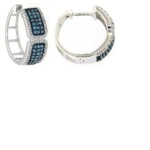 Sterling Silver 1 cttw Blue and White Diamond Earrings