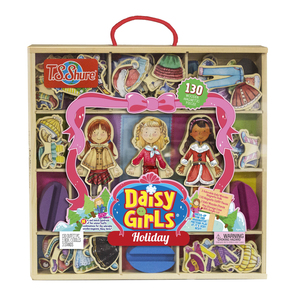 TS Shure Daisy Girls Holiday Deluxe Set of 3 Wooden Magnetic Dress Up Dolls