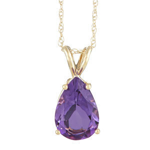 14K yellow gold 12x8mm pear shaped amethyst pendant