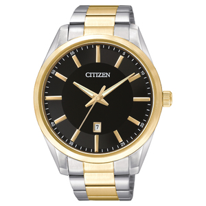 Mens Quartz Two-Tone Bracelet Watch Black Dial