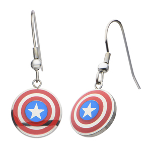 Marvel Women's Stainless Steel Captain America Shield Hook Dangle Earrings