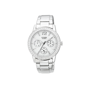 Womens Quartz Eco-Drive Silver-Tone Watch Mother-of-Pearl Dial