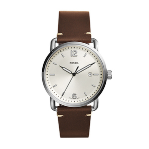 Mens Commuter Brown Leather Strap Watch Cream Dial