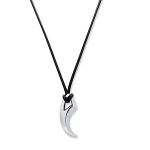 PalmBeach Jewelry Men's Polished Tribal Claw Pendant in Stainless Steel with 20&quot; Black Leather Cord