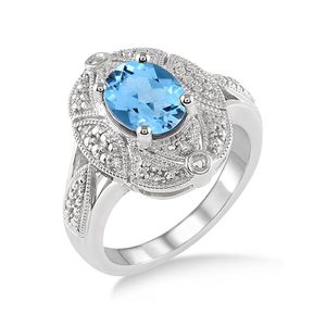 Blue Topaz & Diamond Ring Size 7