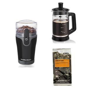 French Press Coffee Grinder and 12oz KC Blend Whole Bean Coffee