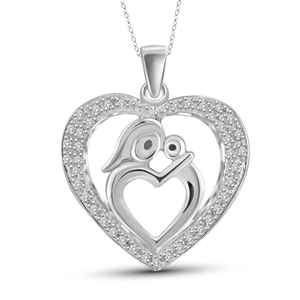 JewelonFire 1/7 Carat T.W White Diamond Sterling Silver Heart Pendant