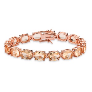 PalmBeach Jewelry Faceted Oval-Cut Simulated Pink Morganite Tennis Bracelet Rose Gold-Plated with Box Clasp 7.25"