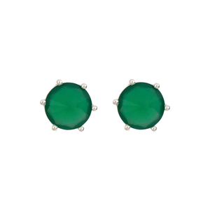Ladies Sterling Silver 8mm Round Genuine Green Agate Gemstone Pyramid Stud Earrings
