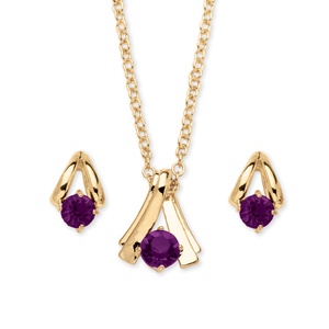 PalmBeach Jewelry 2 Piece Round Birthstone Necklace and Earrings Set in Yellow Gold Tone