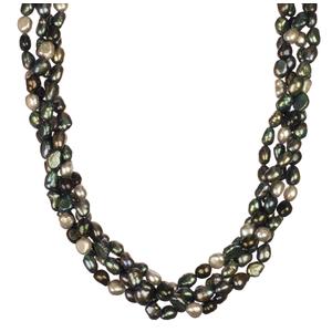 2 Strand Multi-Color Freshwater Pearl Twister Necklace, 36"