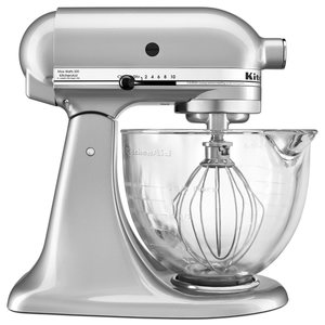 KitchenAid KSM105GBCMC  5 qt. Tilt-Head Stand Mixer with Glass Bowl - Metallic Chrome
