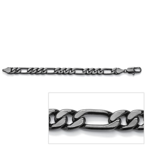 PalmBeach Jewelry Men's Black Rhodium-Plated Figaro-Link Chain Bracelet 10&quot;