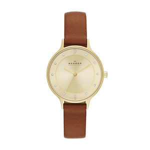 Womens Anita Gold-Tone Watch Brown Leather Strap